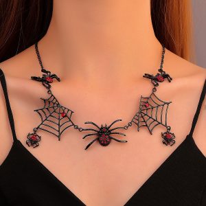 Halloween Spider Web Necklace – Gothic Spider Pendant Fashion Jewelry