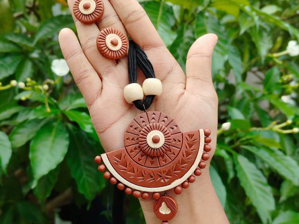 Handmade Terracotta Jewelry Set – Traditional Boho Necklace & Earrings for Women