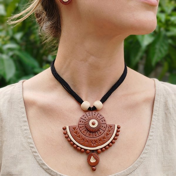 Handmade Terracotta Jewelry Set – Traditional Boho Necklace & Earrings for Women