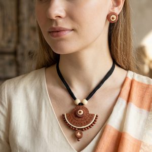 Handmade Terracotta Jewelry Set – Traditional Boho Necklace & Earrings for Women