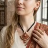 Handmade terracotta necklace with floral pendant, boho clay jewelry for women